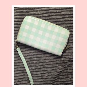 Mint Checkered Wristlet Wallet